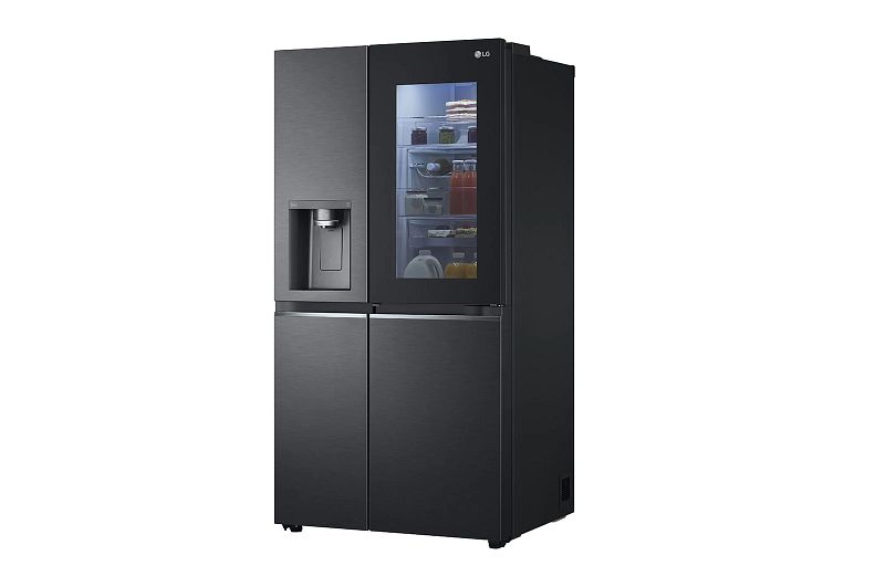 Réfrigérateur LG côte à côte avec InstaView Door-in-Door®, distributeur de glaçons, glace pilée et eau, 635L, réservoir d’eau interne 4L, Matt Black Steel, GSXV91MCAE